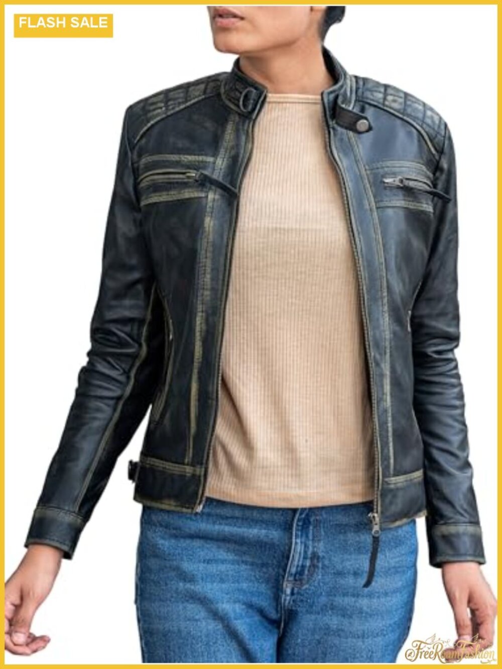 Quilted Lambskin Leather Jacket Womens Cafe Racer Biker Moto